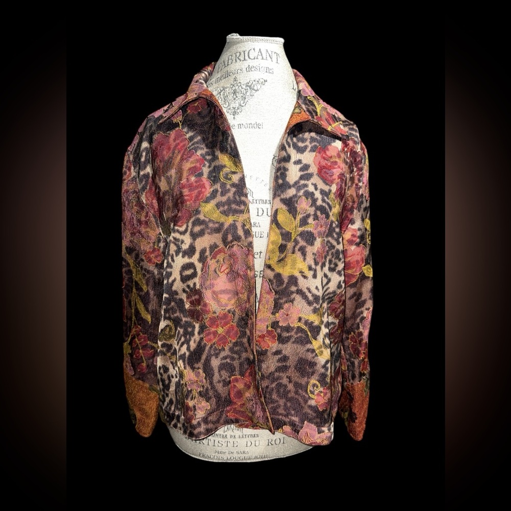 Vinatge Roses and Cheetah Open Front Blazer